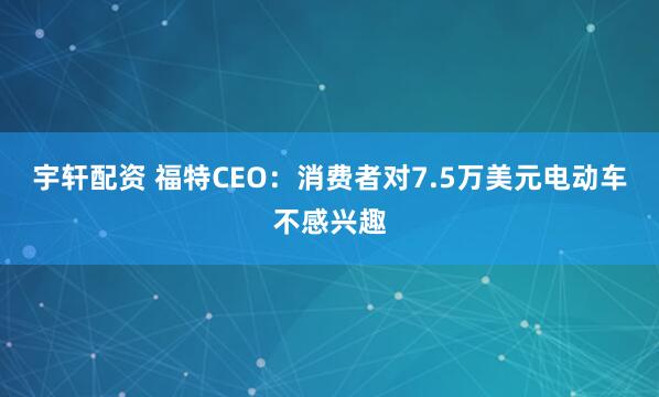 宇轩配资 福特CEO：消费者对7.5万美元电动车不感兴趣