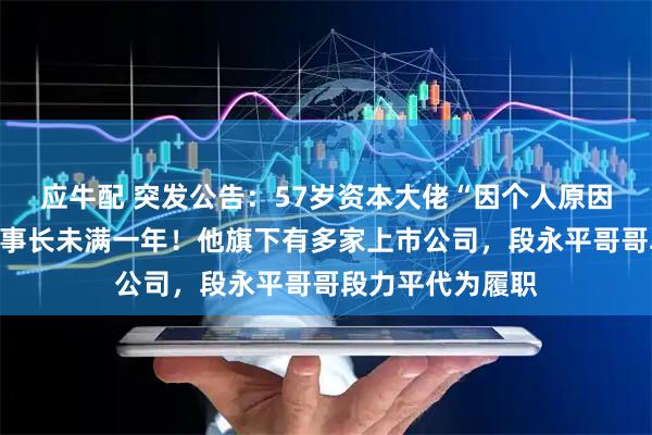 应牛配 突发公告：57岁资本大佬“因个人原因”辞职，上任董事长未满一年！他旗下有多家上市公司，段永平哥哥段力平代为履职